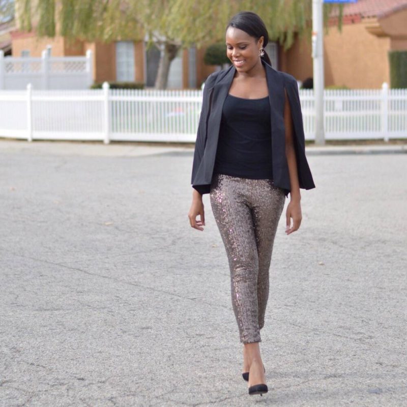 Sequin Pants and Cape Blazer- Le Fab Chic