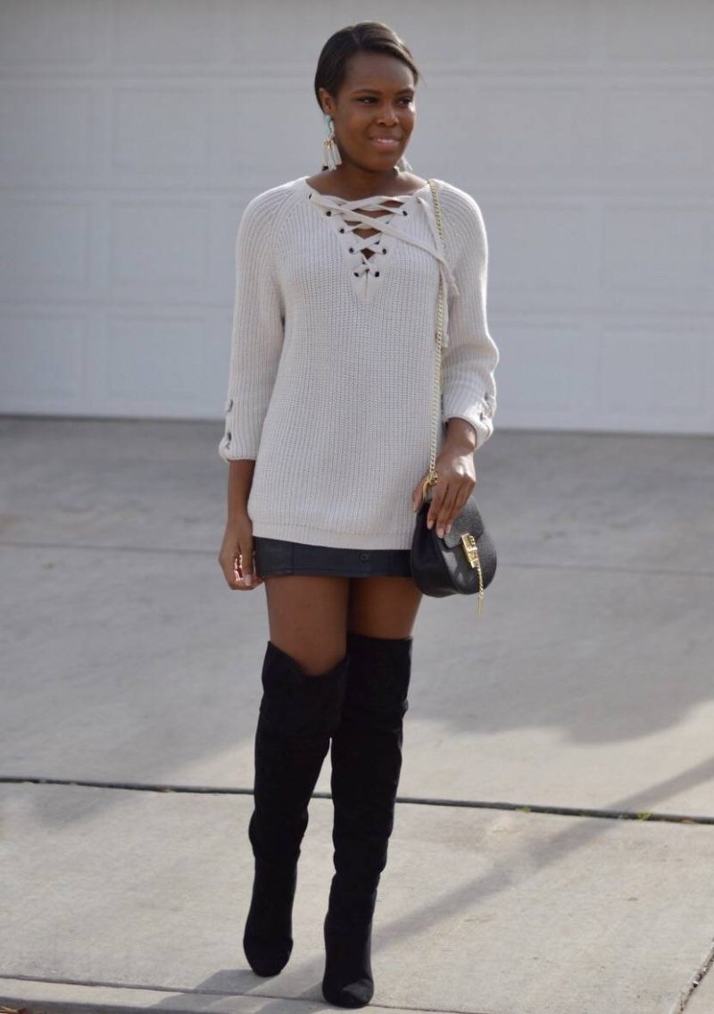 Lace Up Sweater Style- Le Fab Chic