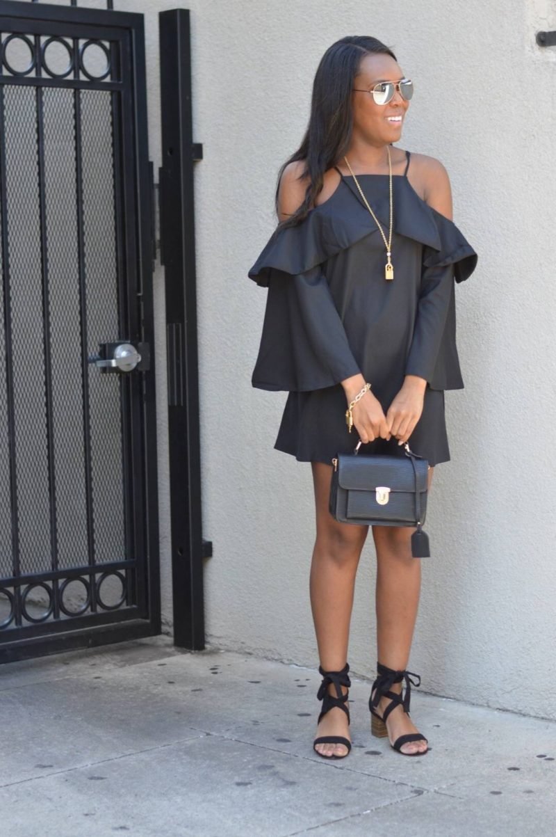 Ruffle Sleeve Little Black Dress 