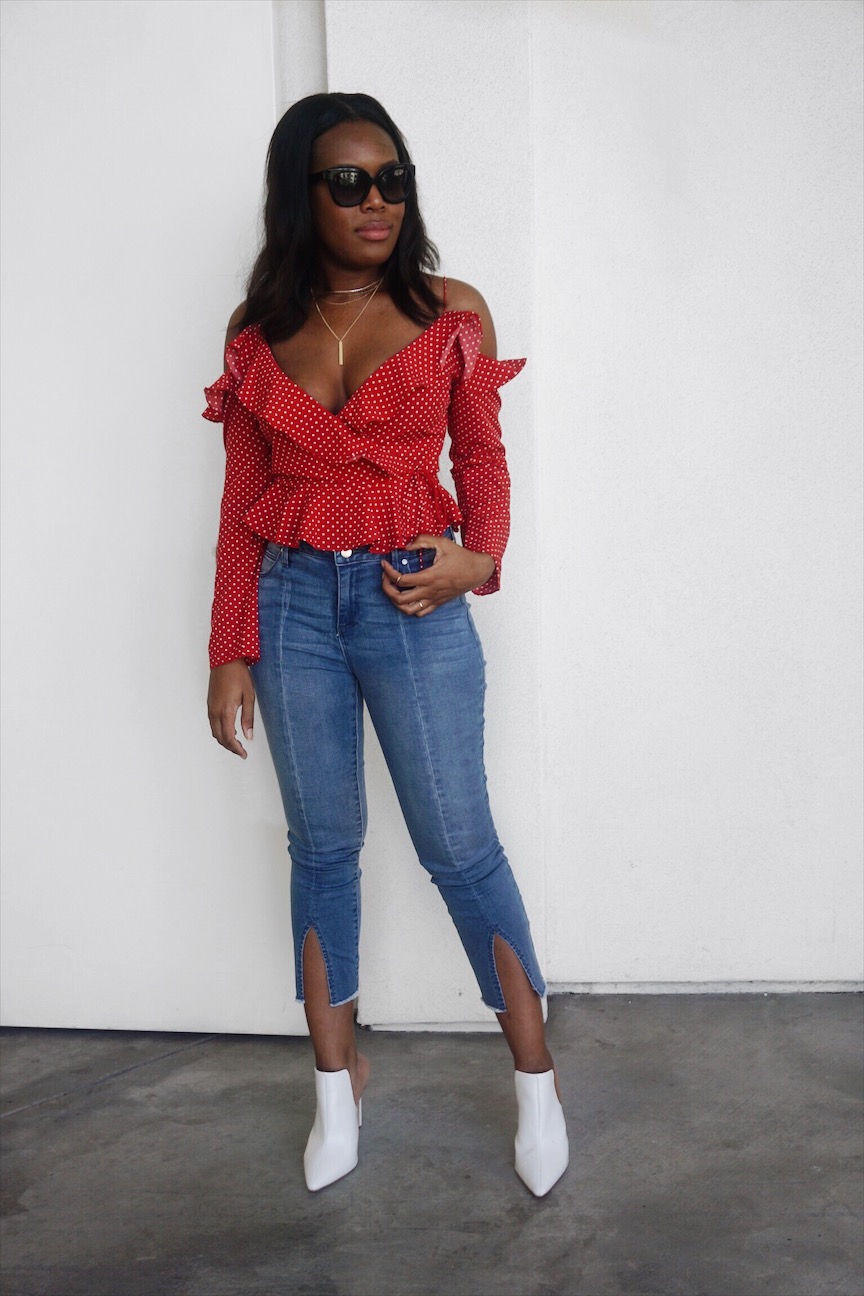 red ruffle tops