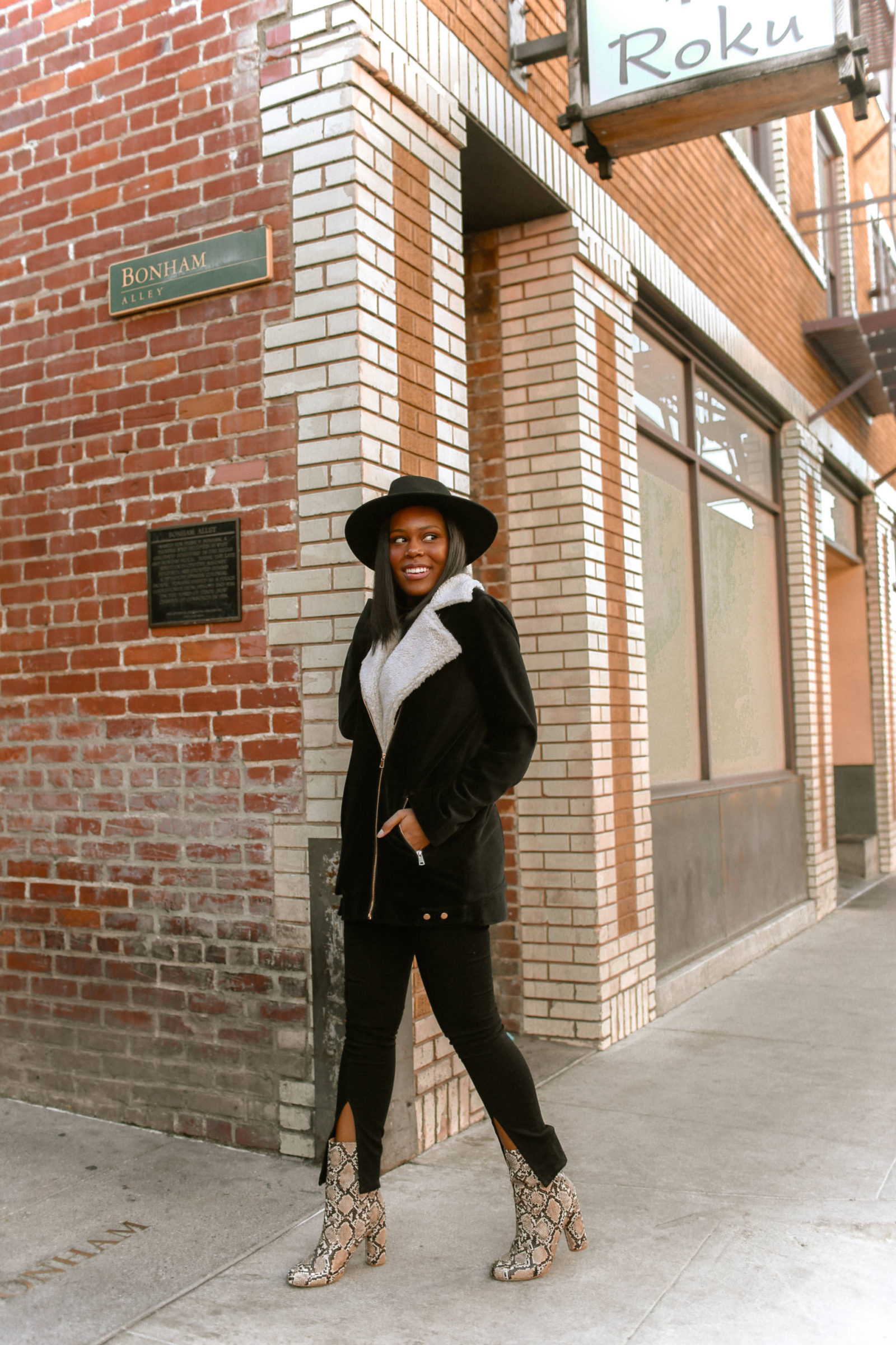 outfit with snakeskin booties