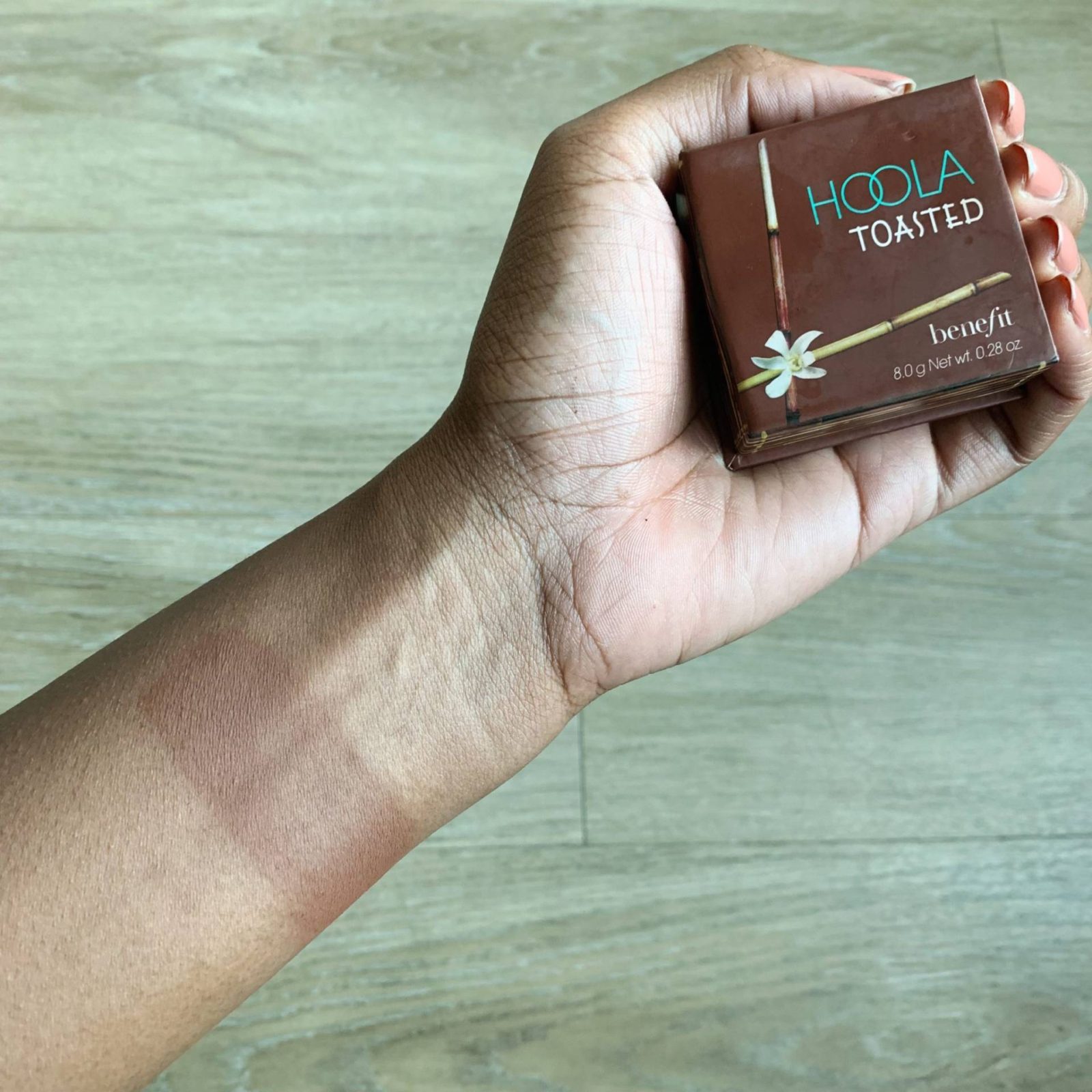 Hoola toasted swatch on dark skin - Le fab chic 