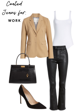 How to Style Coated Denim For Work - Le Fab Chic - Style Board