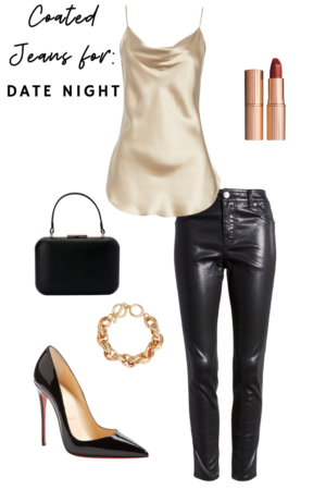 How To Style Coated Jeans For Date Night - Le Fab Chic - Style Board 
